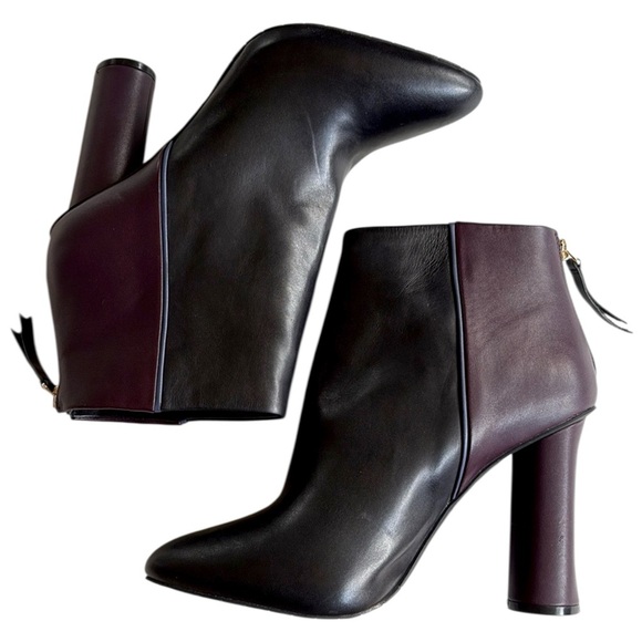 EUC CAbi Leather Bisset Colorblock Booties Black Eggplant Size 9.5 - Picture 1 of 9